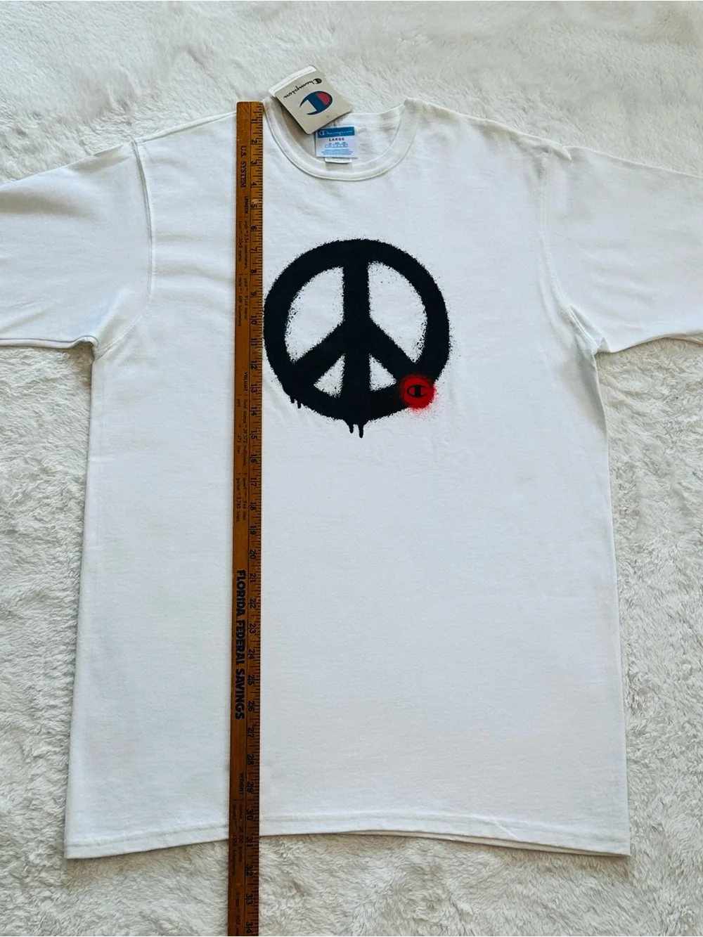 NWT Champion Men’s Heritage Peace Sign Logo T-Shirt White Crew Neck Size L - Picture 8 of 9